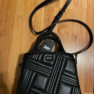 DKNY Black Quilted Crossbody Bag with Geometric Design